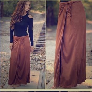 Boho faux suede wrap around maxi skirt